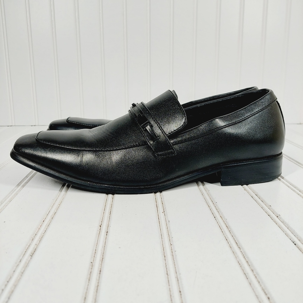 Perry Ellis Randle Portfolio Black Leather Slip On Elegant Dress Shoes A277